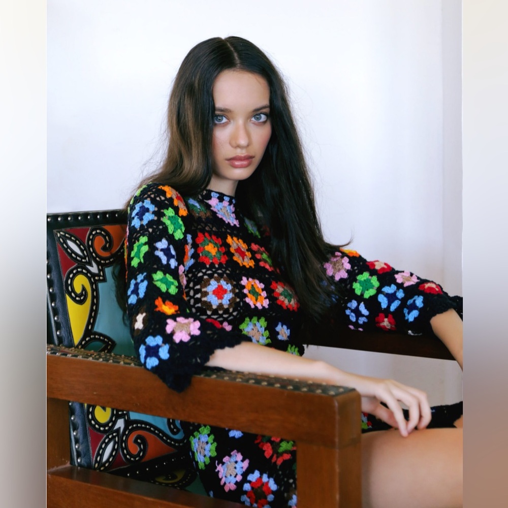 Alix Pinho***Black Crochet Flower Mini Dress***Small $858 - Picture 4 of 15